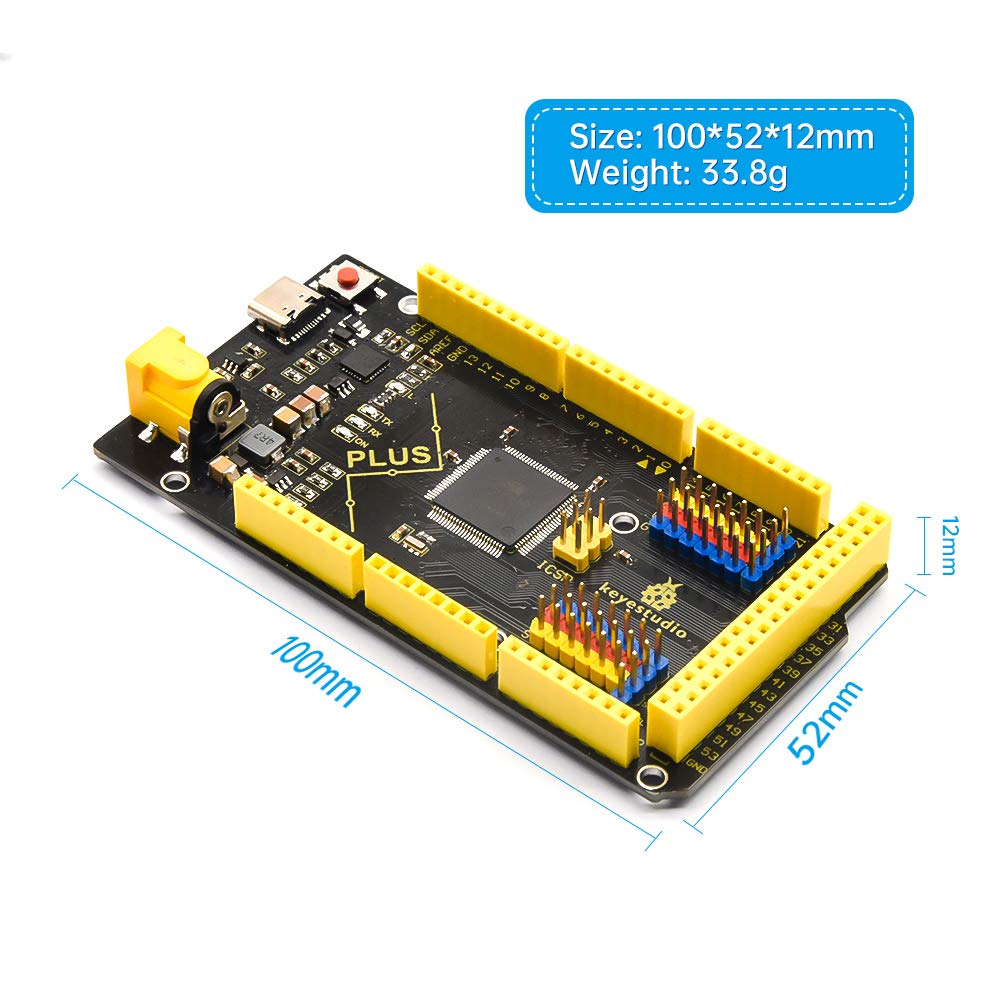 KEYESTUDIO Carte Mega Plus 2560 et at-Mega Micro Contrôleur Module Board avec Câble T-Type USB pour Board Compatible avec Les projets Arduino IDE
