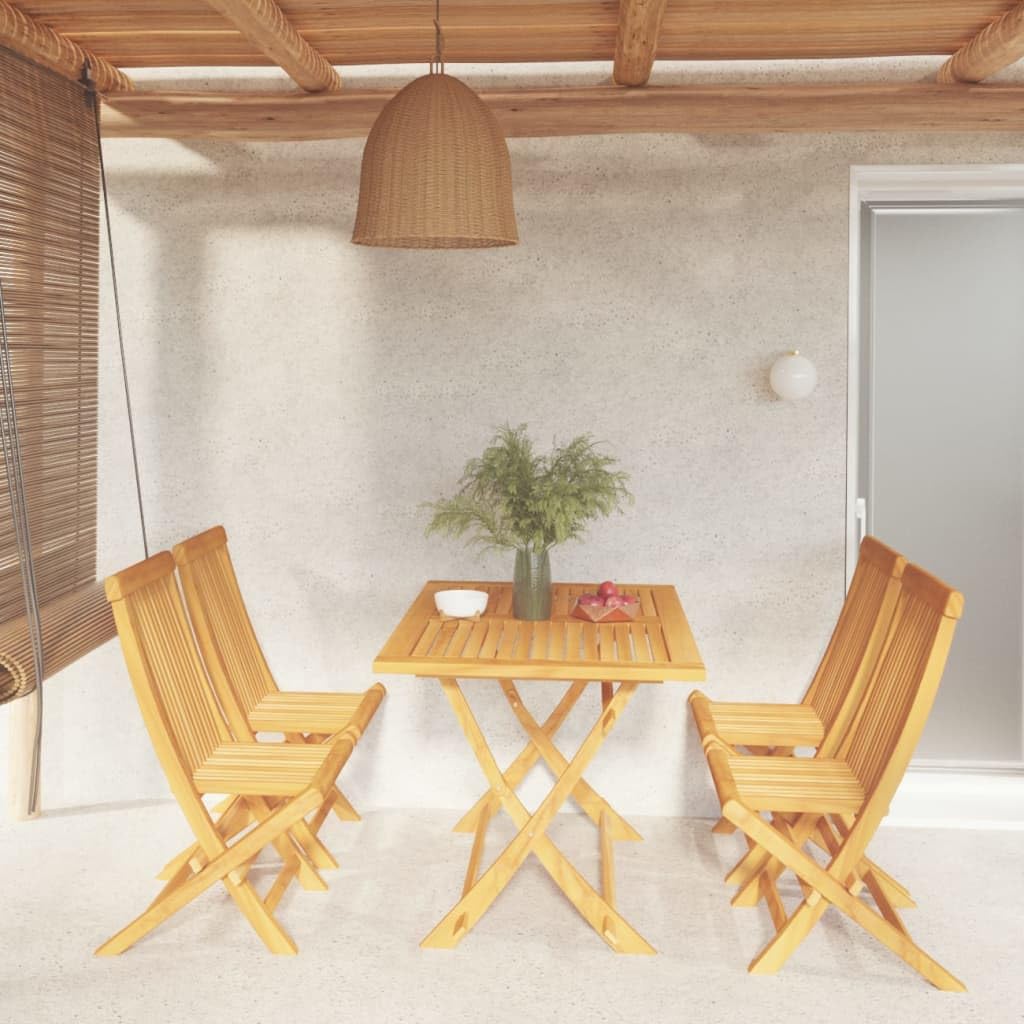 Set di mobili da giardino in legno massiccio teak, pieghevole, 120 x 70 cm, 4 sedie, resistente alle intemperie, per balcone, giardino
