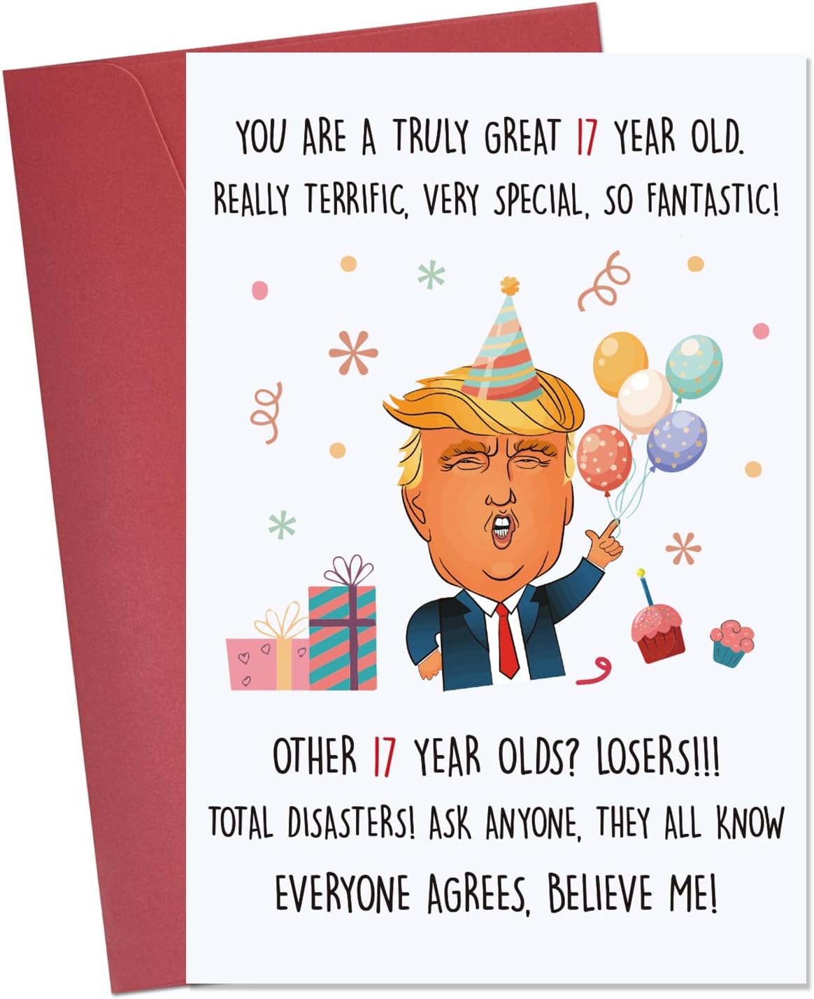 Funny 17th Birthday Card for Him Her, Humorous Donald 17th Birthday Gift for Son Daughter, Happy 17 Year Old Bday Card Gifts for Niece Nephew