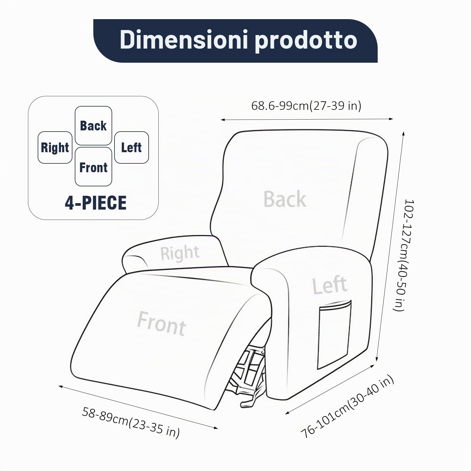 Copripoltrona universale 4 pezzi in set, Copripoltrona 1 posto con Braccioli Relax, copri poltrone elastico con tasche, per televisione e sdraiamento (Grigio chiaro)