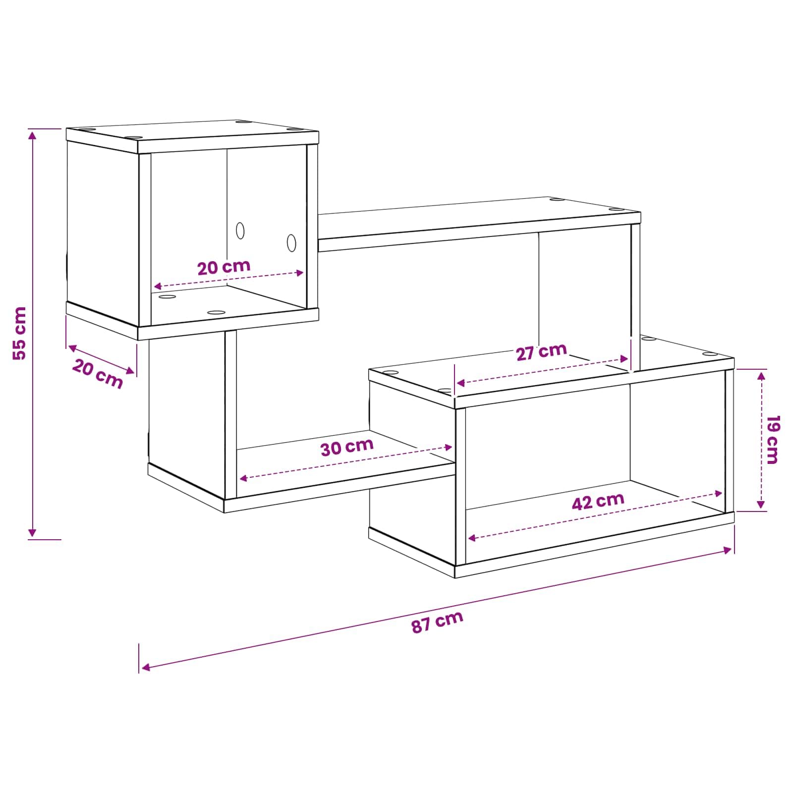 Schwebendes Wand Regal grau aus Holzwerkstoff 87 x 20 x 55 cm, platzsparende Wandhalterung für Wohnzimmer Schlafzimmer Küche, multifunktionales Hängeboard für Stauraum und Deko