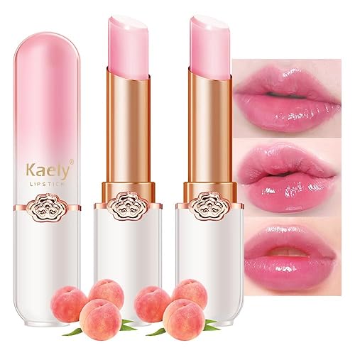 Kaely Bálsamo labial teñido de melocotón, juego de maquillaje que cambia de color de lápiz labial PH, brillo de tinte de labios rosa claro, labios