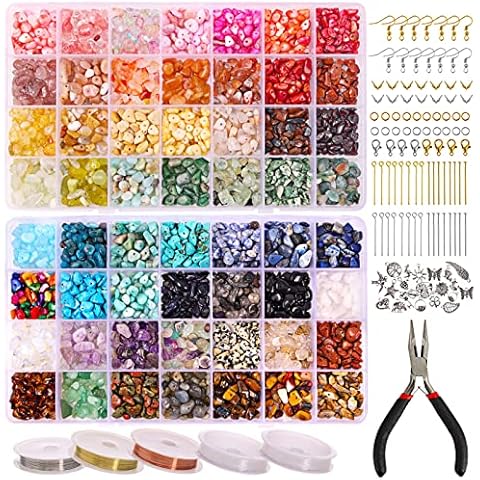 Quefe 1800pcs 56 Colors Crystal Beads, Ring Making Kit, Gemstone Chip Beads Irregular Natural Stone with Jewelry Making Supplies for DIY Craft Bracelet Necklace Earrings, Craft Gifts Cover