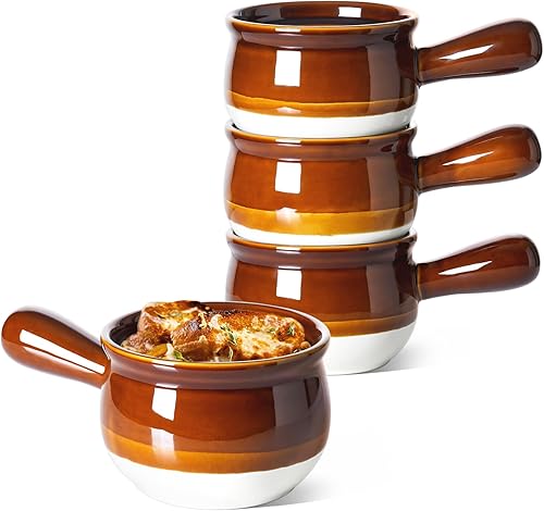 Miniatura 7 de LE TAUCI Tazones de sopa de cebolla francesa, cuencos de cerámica de 22 onzas con asas, para sopa, cereales, chile, estofado de res, sopa de cebolla