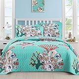 DJY 3-teiliges Bettwäsche-Set für King-Size-Bett, Motiv: Seestern, Aqua, wendbar, Tagesdecke mit 2 Kissenbezügen, leicht, nautisches Bettwäsche-Set für alle Jahreszeiten, 228,6 x 264,2 cm