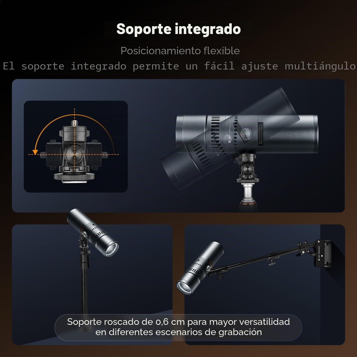 K&F Concept Linterna Fotografía Flashlight LED 25W con Filtros | Batería 9000mAh, 20 filtros gobos, 4 colores atardecer, zoom enfocable, carga rápida 30W, SP25C