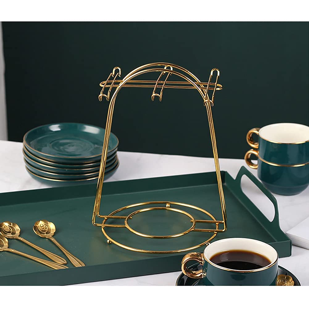 YY YEARCHY Tassenständer Aus Metall – Gold, 21,6x17x15 Cm, Für Kaffeetassen & Untertassen