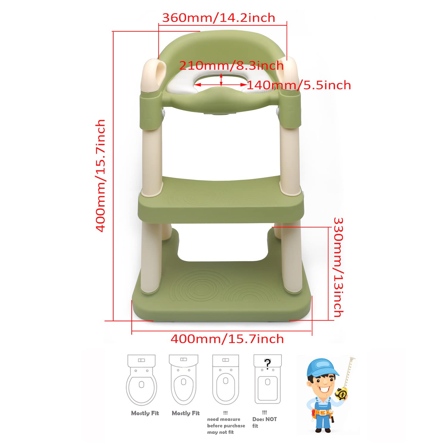 HTTMT- Green Wider Step Toddler Potty Training Seat Ladder Toilet Chair Infant Kid Bathroom Trainer