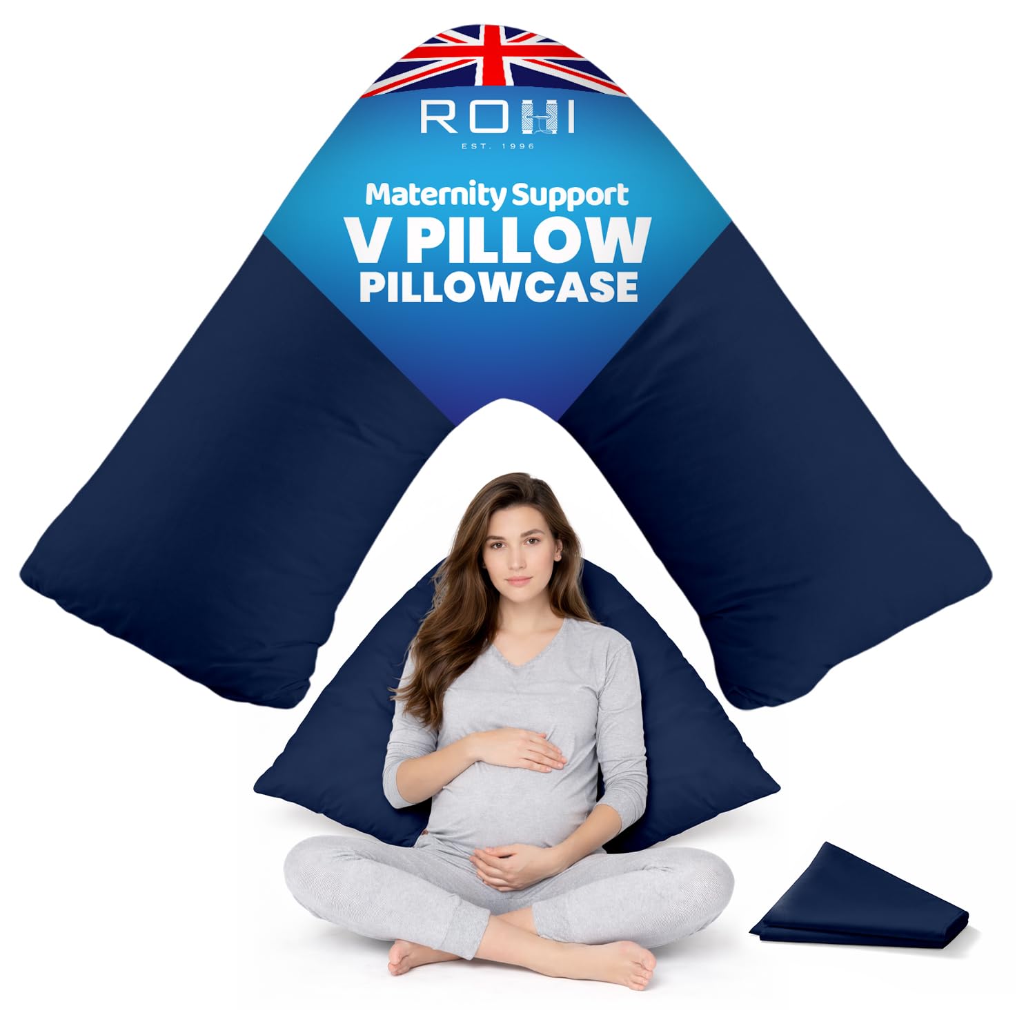 Rohi Orthopaedic V Pillowcase Only – 100% Microfibre Anti Allergy Triangle Pillowcases for Nursing, Maternity & Pregnancy V Pillows – Super Soft & Breathable V Case Only (Navy) — image 1