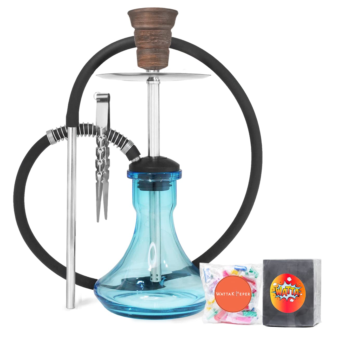 Kit completo de cachimba de acero inoxidable BigMaks Mini Rapier, pelota de cristal, taza de arcilla, pinzas para shisha, carbón de coco, boquilla WattaKeeper (WAT19803)