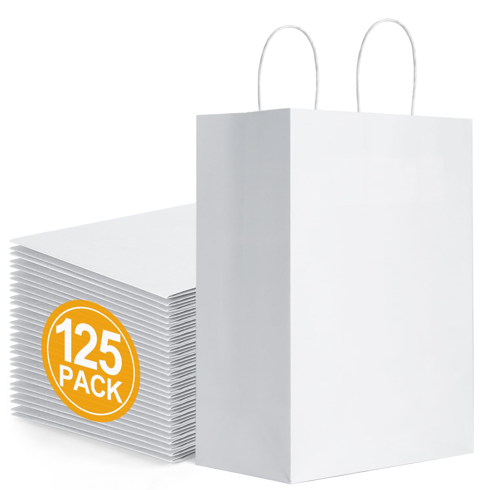 BagDream Gift Bags - 8x4.25x10 Inch 125 Pack Medium-Gift-Bags-with-Handles-Bulk Kraft Paper Shopping Bags Retail Merchandise Birthday Wedding Party Favors Natural White Bags Sacks