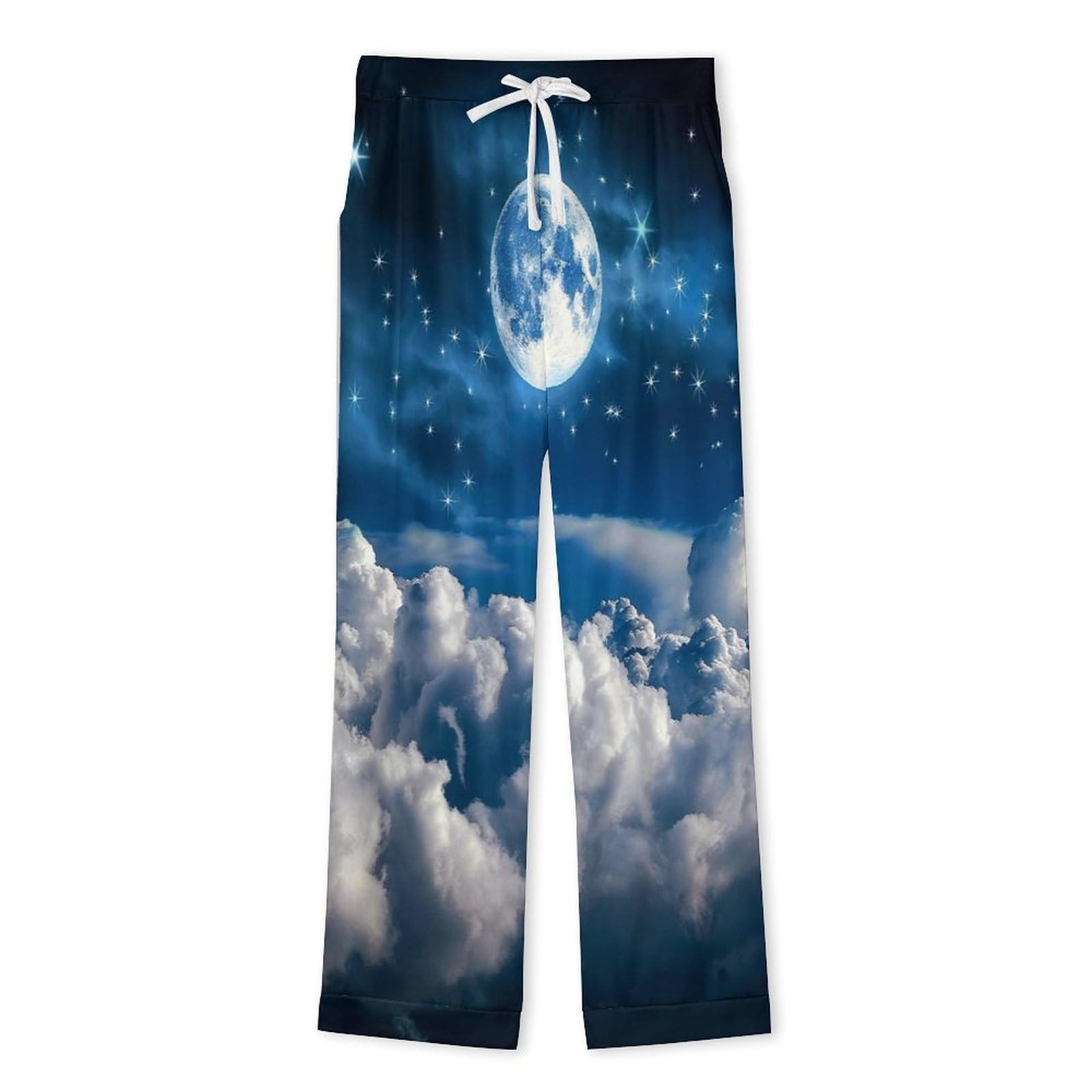 Pigiama da Uomo in Luna Piena nel Cielo Notturno, Due Pezzi Set Completo con Camicia a Maniche Lunghe Bottoni e Pantaloni con Tasche Abbigliamento Casa Blu Scuro