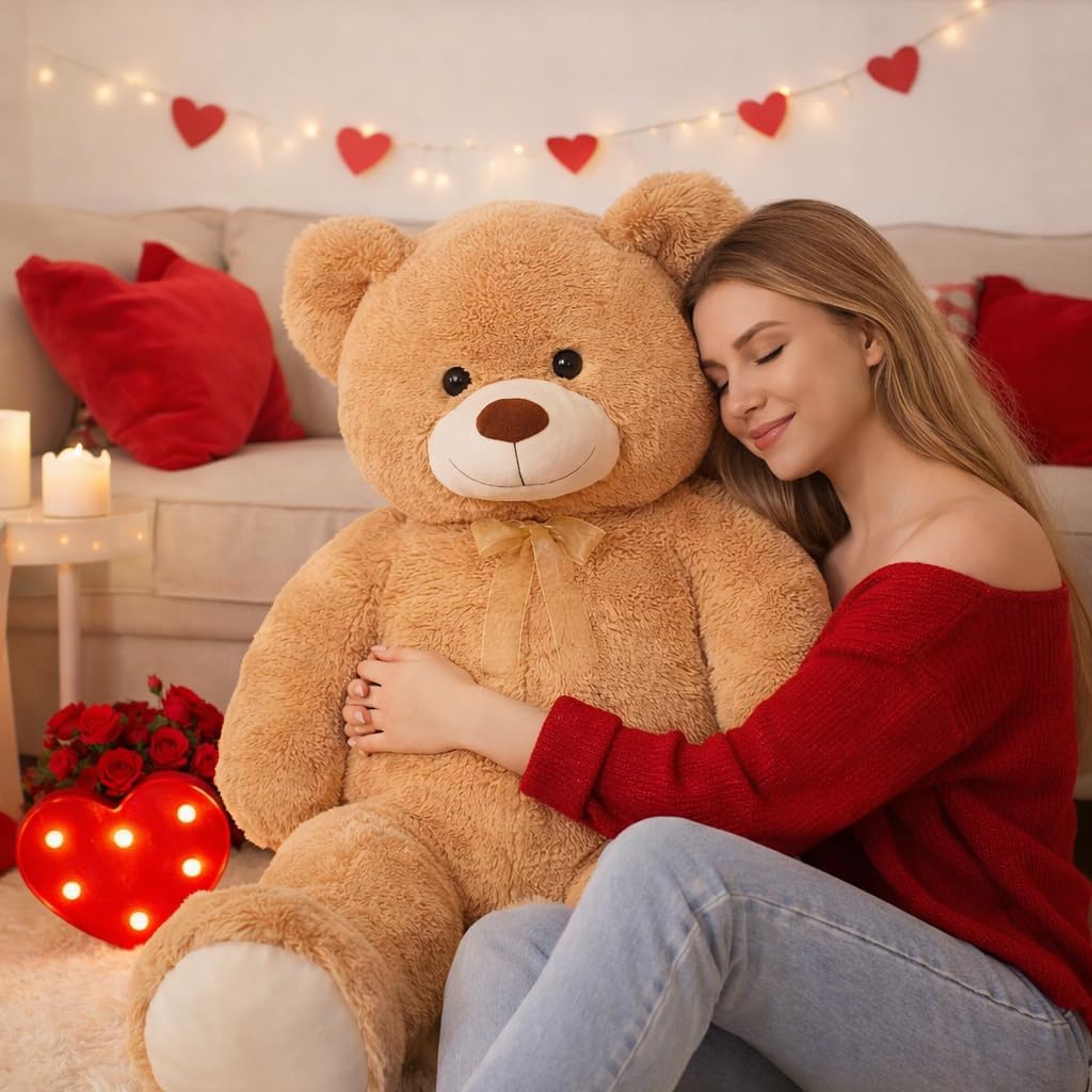 HollyHOME Giant Teddy Bear 4Ft Big Teddy Bear Stuffed Animal Birthday Valentines Day Plush Toy for Kids and Girlfriend 48 inch Tan