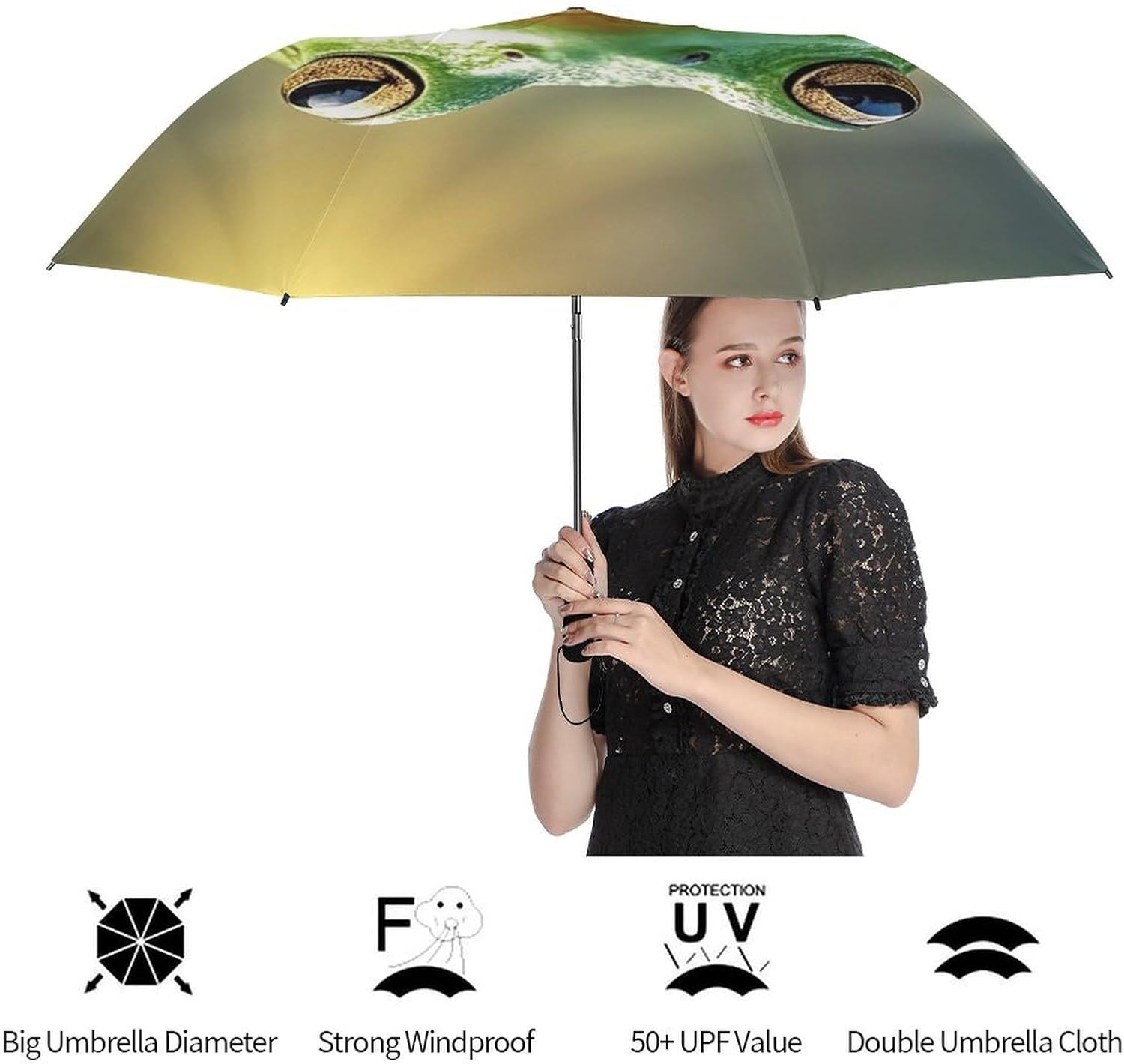 Cute Frog Golf Umbrellas-2 Fold Automatic,Windproof Umbrella with Portable,Strong,Folding Umbrella for Women Men