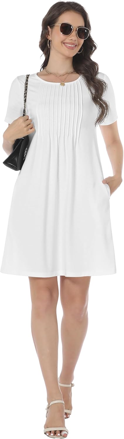 HiMONE Womens Summer Dresses T-Shirt Pleated Dressy Casual Scooped Neck Beach Vacation Dresses XS-2XL - Image 4