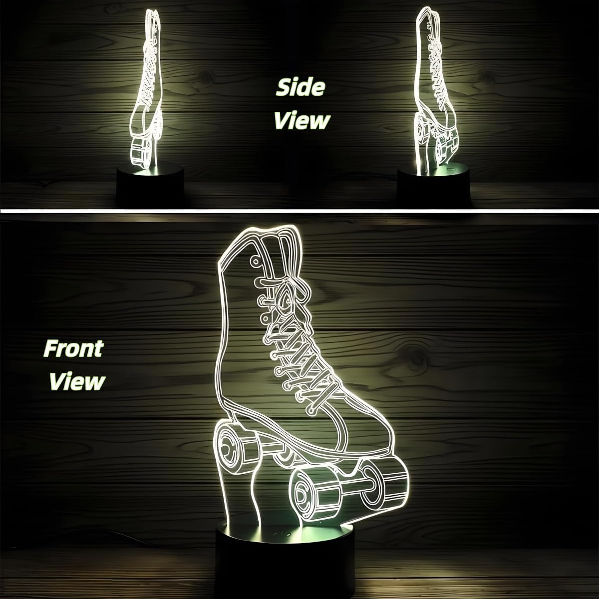 Roller Skate Night Light LED 3D Illusion USB Wheel Skating Shoes Lamp Present Birthday Gift for Fans Boy Girl Kid Teenager Sports Club Home Bedroom Room Decor (Skate)
