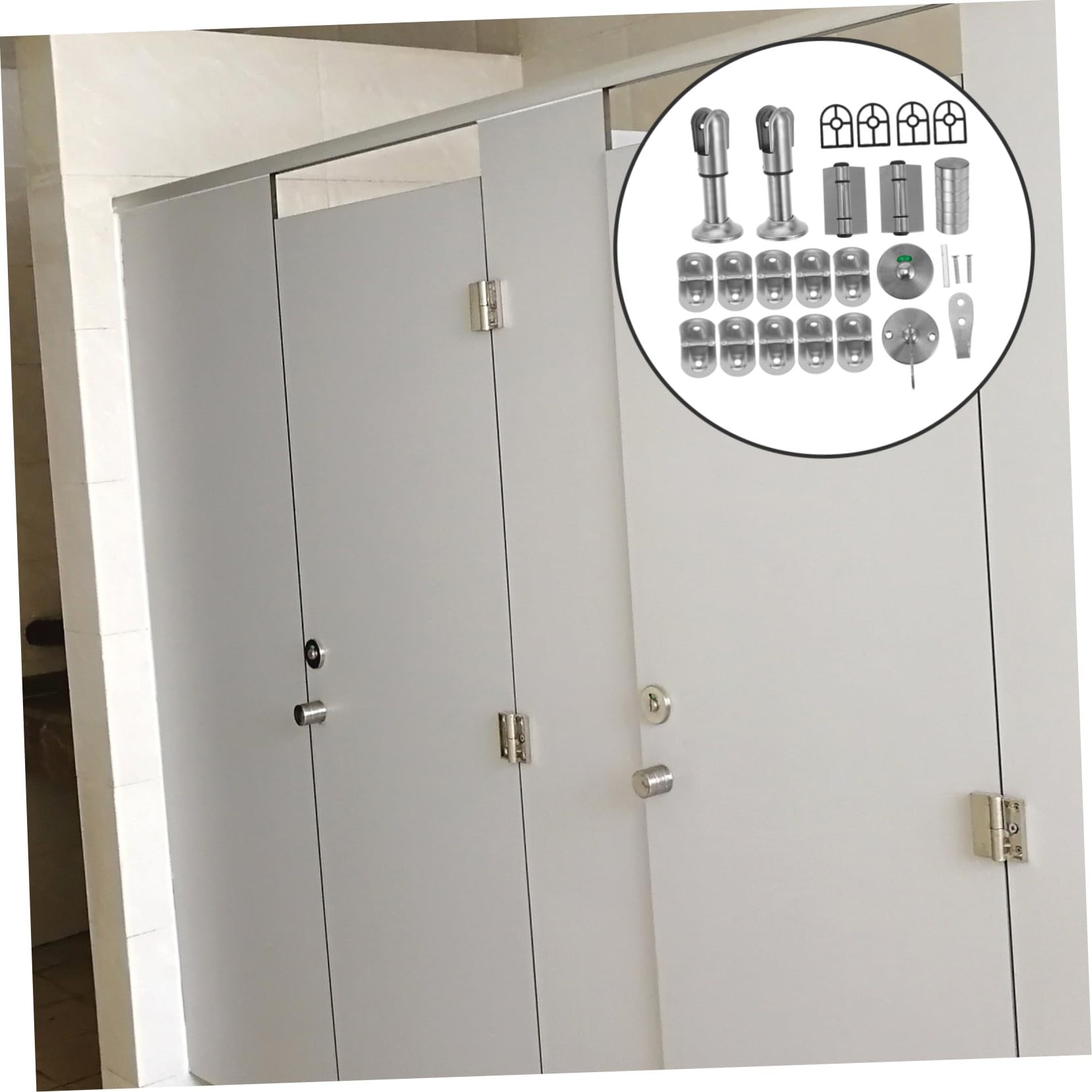 NOLITOY Edelstahl Wc Trennwand Beschlag Satz Rostfrei Tragfähig Sanitärkabinen Beschläge Montageset Für Öffentliche Toiletten Silberfarben