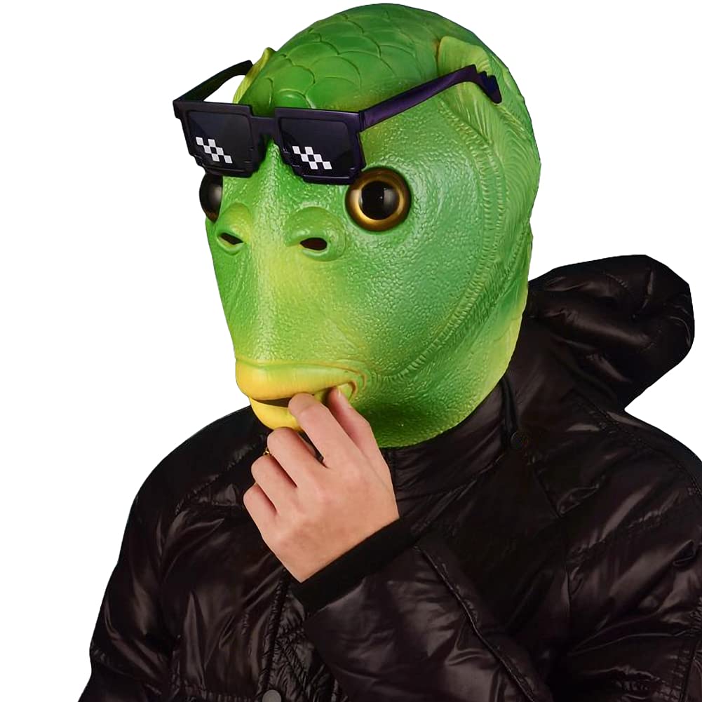 Maschera Murloc In Lattice Realistica - Costume Carnevale Halloween Con Occhiali Divertenti | Cosplay Animali - Foto 3