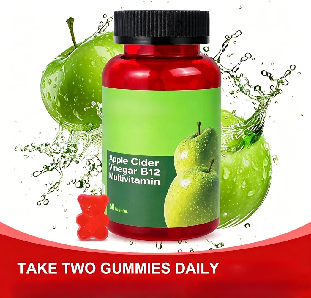 Gomitas multivitamínicas de vinagre de sidra de manzana | 60 cápsulas, Suplemento nutricional vegetariano para adultos, sin OGM,