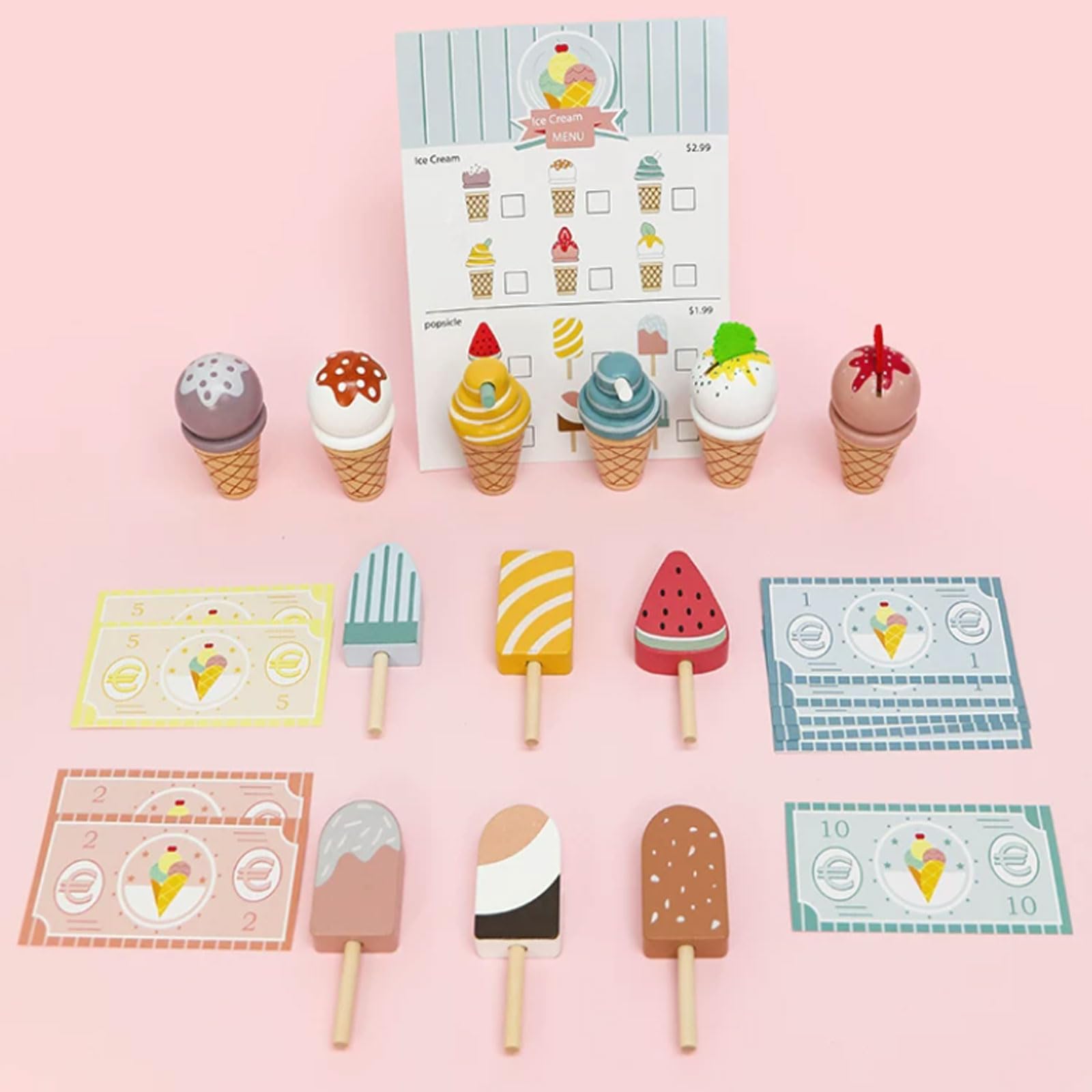 Set Gioco Legno Montessori Negozio Gelati
