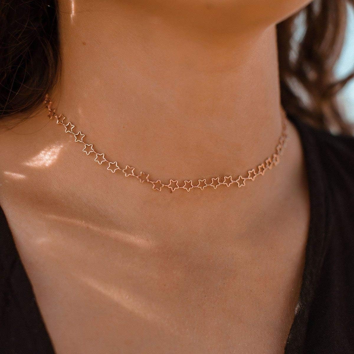 Pura Vida 14" Silver or Rose Gold Seeing Stars Choker Necklace - Brand Charm, 3" Extender