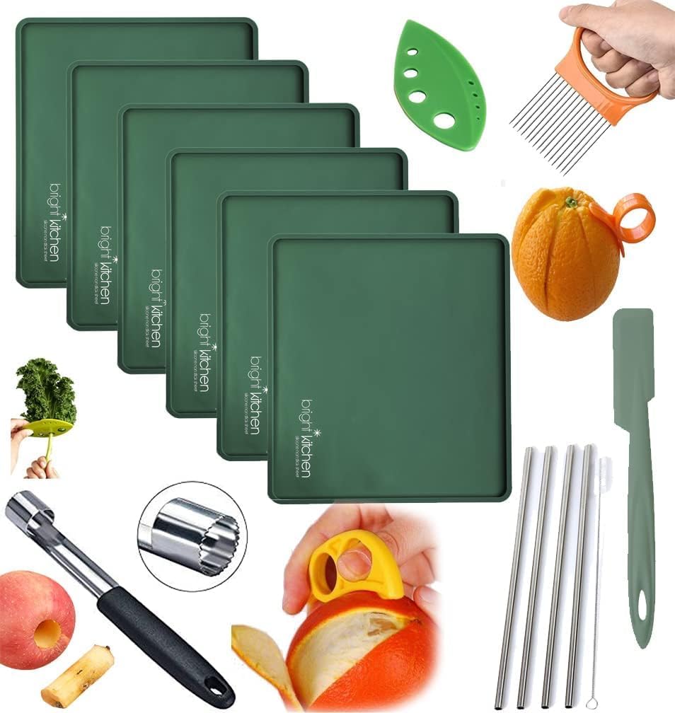 6 EDGE Sheets + Accessories Pack Silicone Dehydrator Sheets Compatible With Cosori Premium CP267-FD Non Stick Dryer Mats for Jerky, Fruit, Herb Stripper, Chips, Crackers Tray Liners, Spatula, Apple