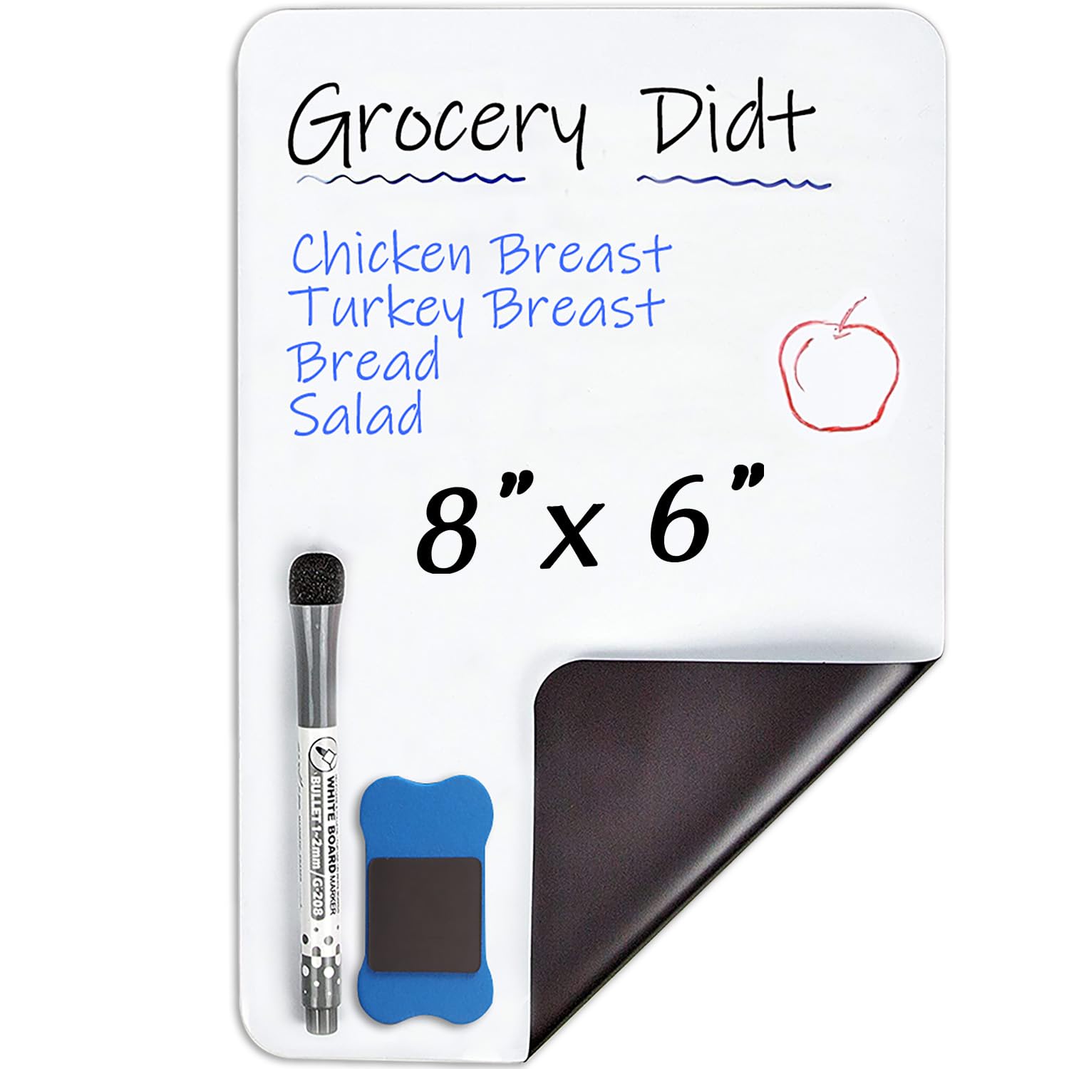 INMORVEN Small Magnetic Dry Erase Board, 8"x6" whiteboard for Fridge in Kitchen, White Board Organizer and Planner with Stain Resistant Technology, Include 1 Eraser, 1 Marker