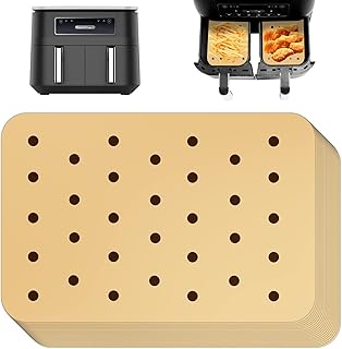 BYKITCHEN Air Fryer Accessories for Ninja Foodi Dual Zone Air Fryer, 100pcs Nonstick Small Air Fryer Liners, Air Fryer Parchment Paper Disposable for Ninja AF300UK, Tower Double Drawer (Unbleached)