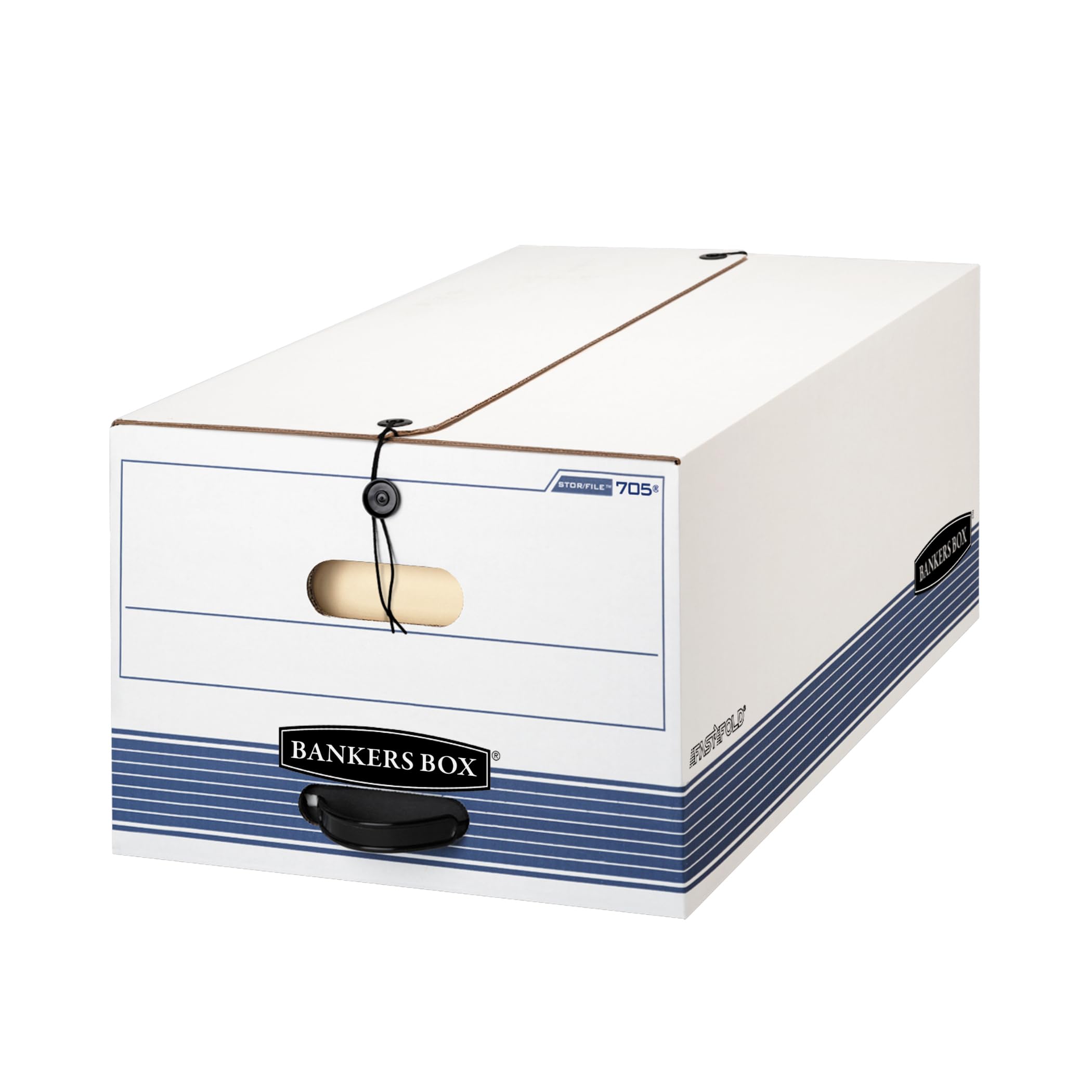 Bankers Box Confezione da 12 scatole STOR/file di medie dimensioni, chiusura rapida, stringa e bottone, legali, bianco/blu