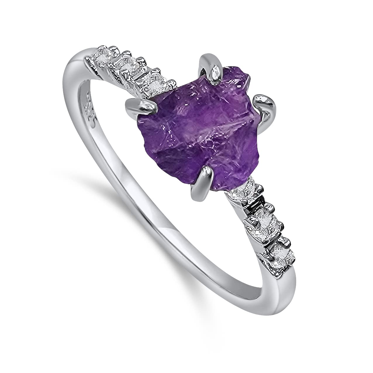 Real Raw amethyst Crystal Dainty Ring white Gold February Birthstone gift for sister daughter niece Christmas birthday Uniquelan Jewelry (amethyst, 6)