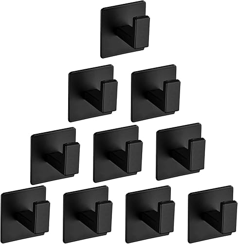 Gancho para toallas de baño, paquete de 10 ganchos cuadrados autoadhesivos, resistente sin perforaciones, gancho de acero inoxidable resistente para