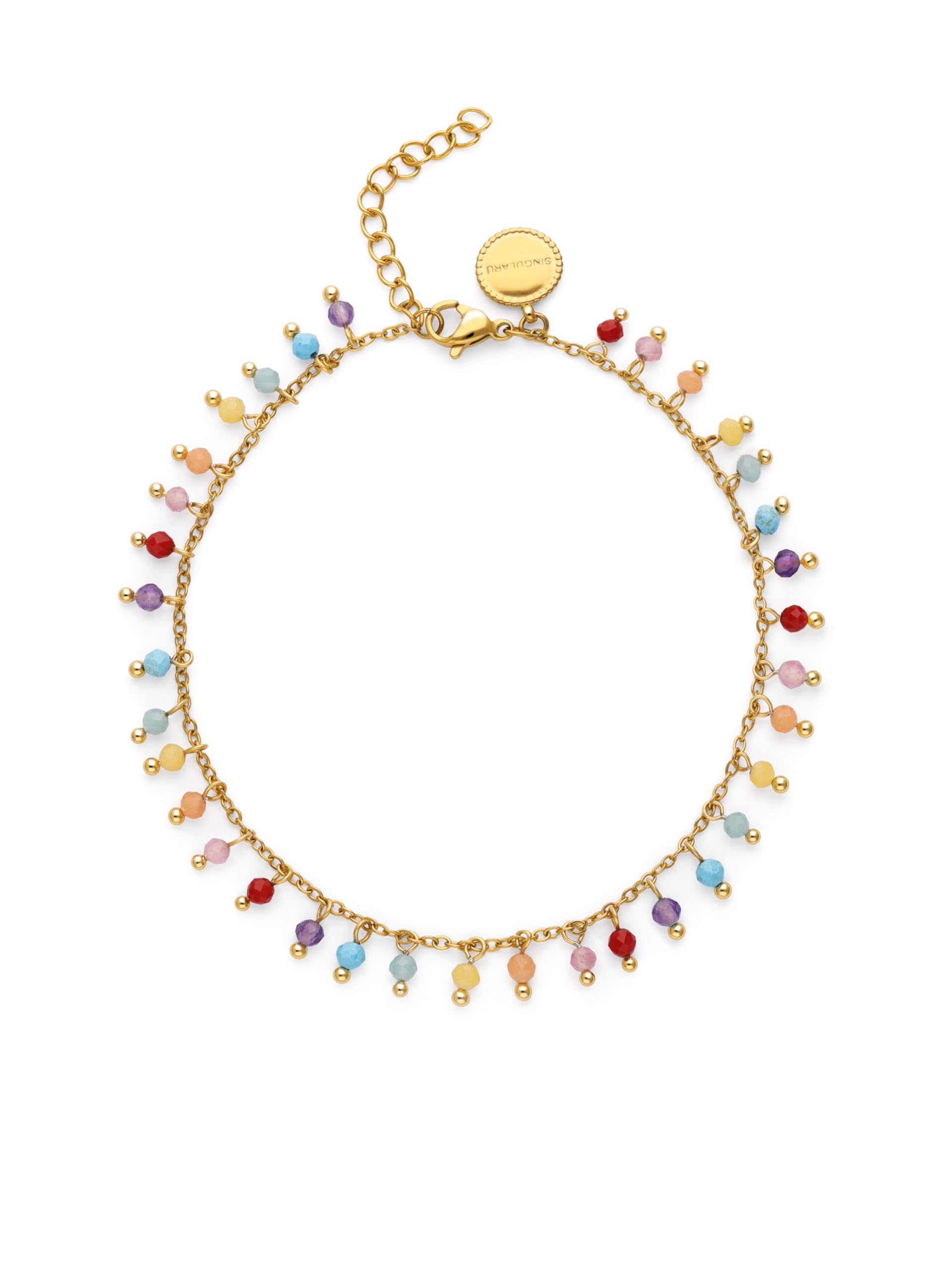 SINGULARU - Tobillera Shamira Stones. Acero con Baño en Oro de 18 Kt y Piedra Natural. Joyas Para Mujer.