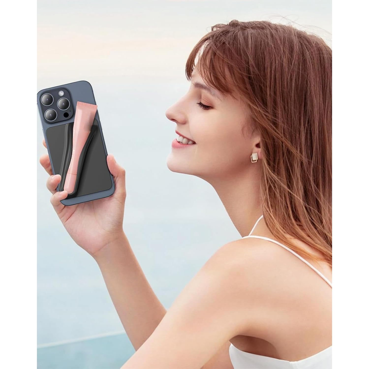 Custodia Cellulare Con Porta Rossetto In Silicone – Adesiva, Compatibile IPhone E Android, Bianco - 4