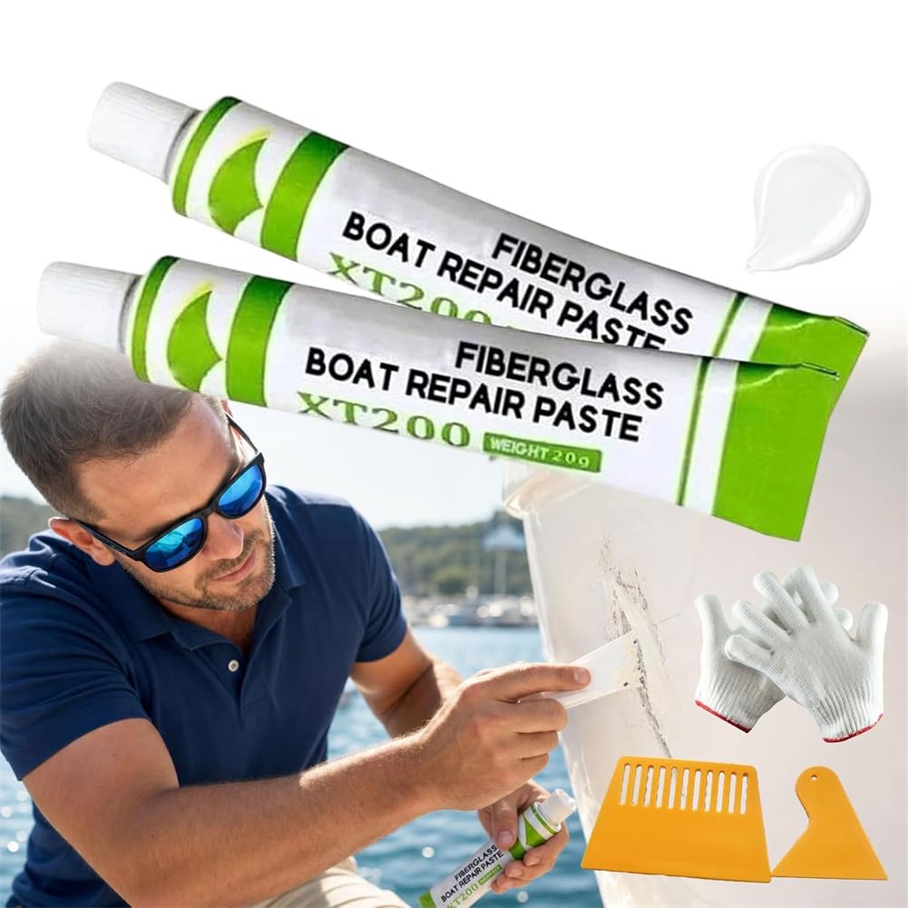 XT200 Universal Repair Paste,2Pcs Fiberglass Boat Repair Paste,Scratch Remover Touch Up Fix Tools,Marine Fiberglass Repair Kit for Boats, Quick Dry Resin,for Scratches,Cracks,Gouges (White)