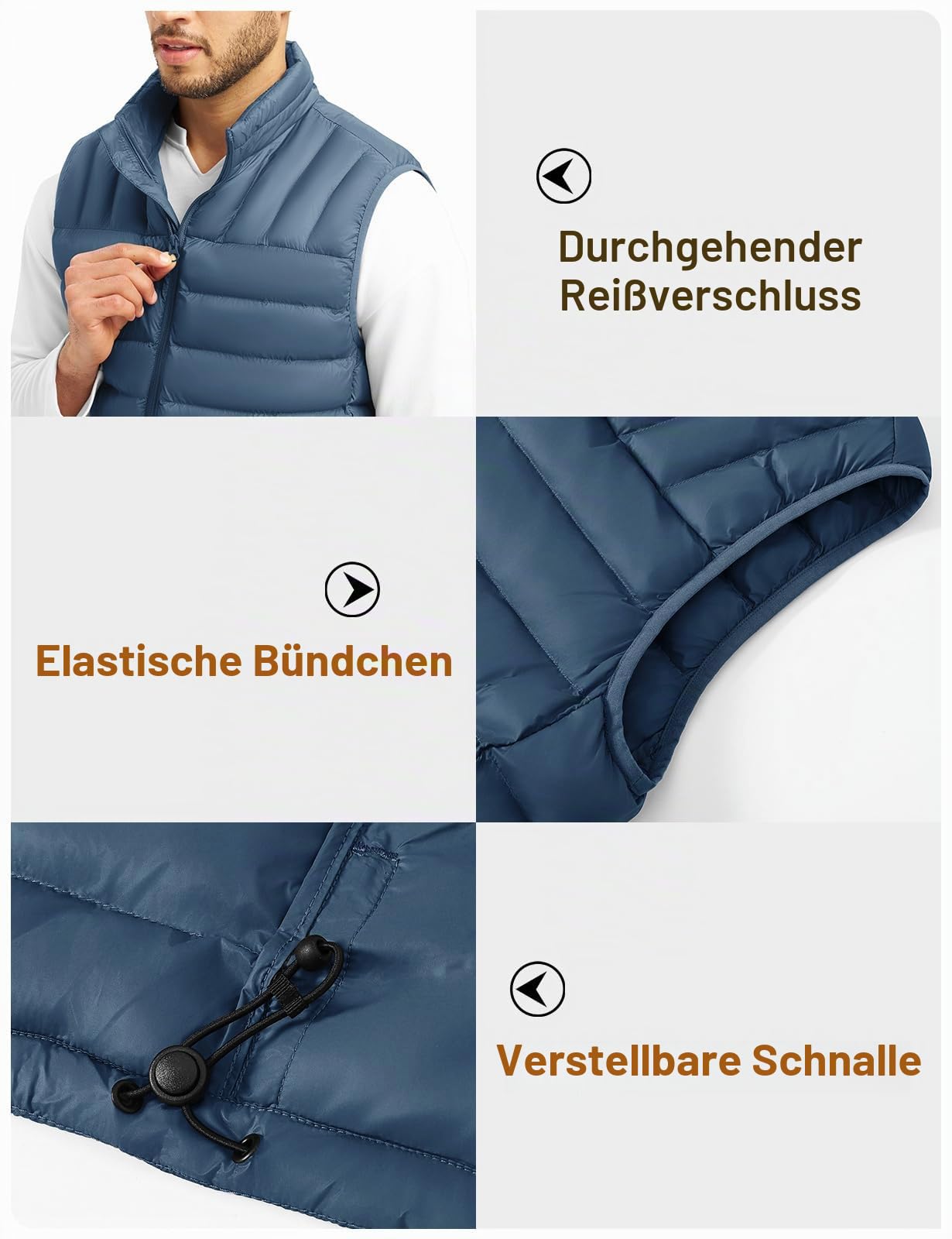 donhobo Herren Steppweste Packbare Pufferweste Übergangsweste | Leicht, Wasserabweisend, Winddicht, Warm, Ärmellose Jacke, 4 Taschen, für Freizeit Wandern Reisen