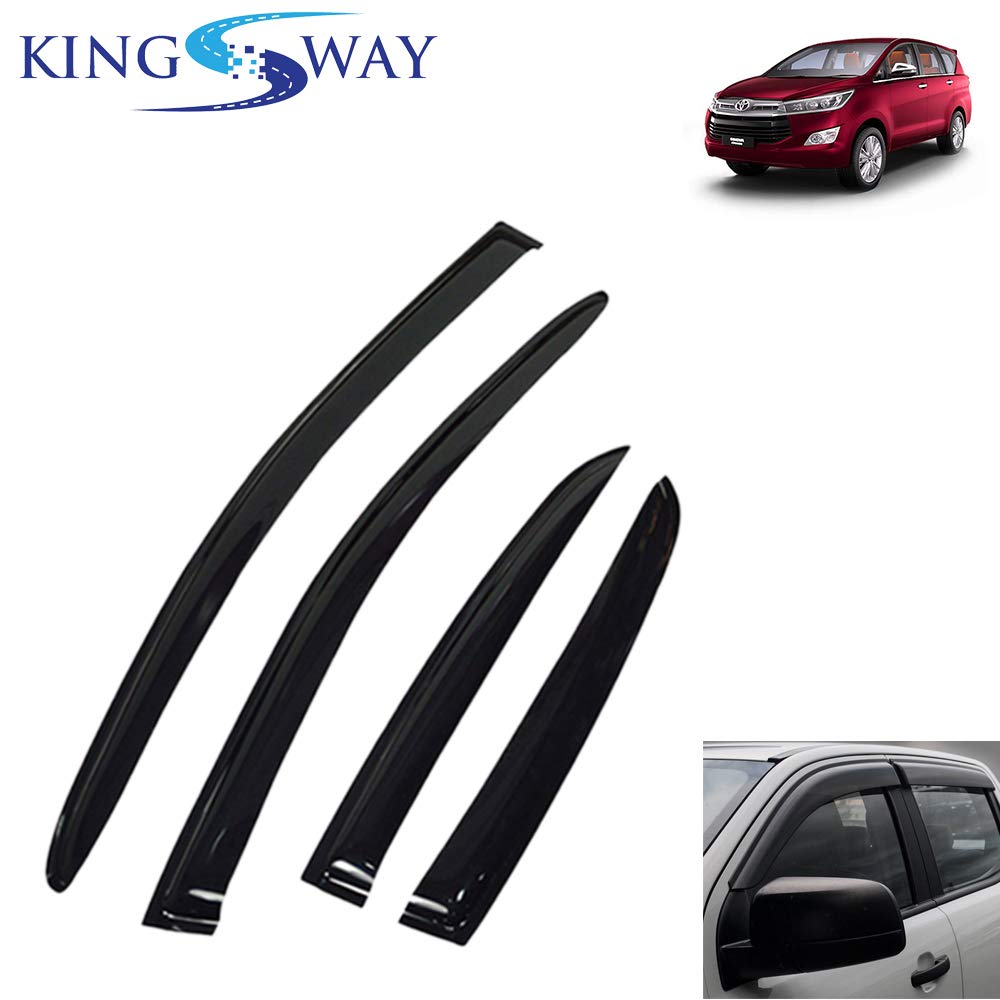KINGSWAY® Car Accessories Innova Crysta Door Visor Rain Guard Compatible with Toyota Innova Crysta (Year 2015 to 2021) All Model, Car Side Window Visor Rear Window Wind Deflectors, Black, Set of 6 Pcs
