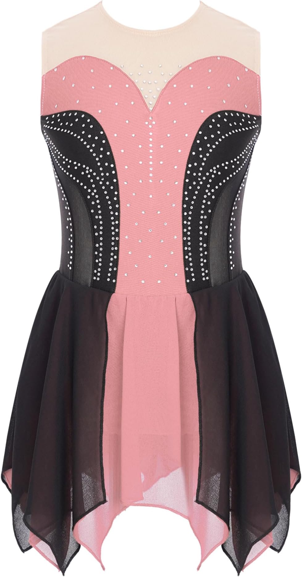 dPoisKids Girls Rhinestone Ice Skating Dress Figure Skating Performance Costume Sleeveless Lyrical Ballet Dance Dress