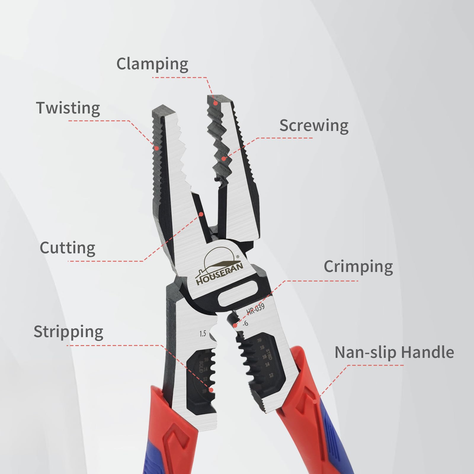 HOUSERAN Linemans Pliers, Combination Pliers with Wire Stripper and Crimper, 8 Inch Lineman Plier - Image 4