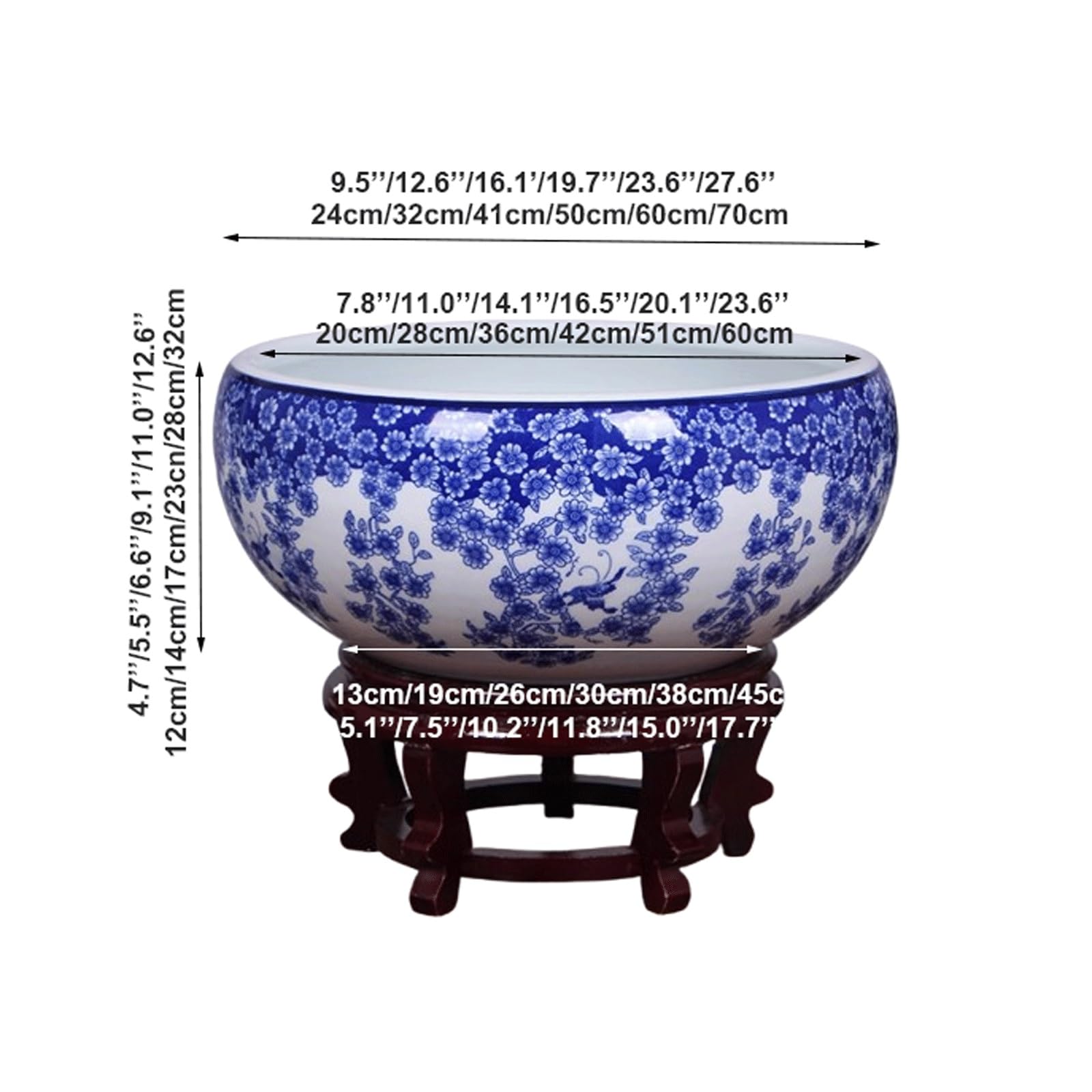 Doniczka Doniczka hydroponiczna do roślin sukulentowych, ceramiczna doniczka Jingdezhen z motywem lotosu, doniczka z podstawką, niebiesko-biała porcelana, dekoracyjne akwarium Balkonowego(50x23cm)