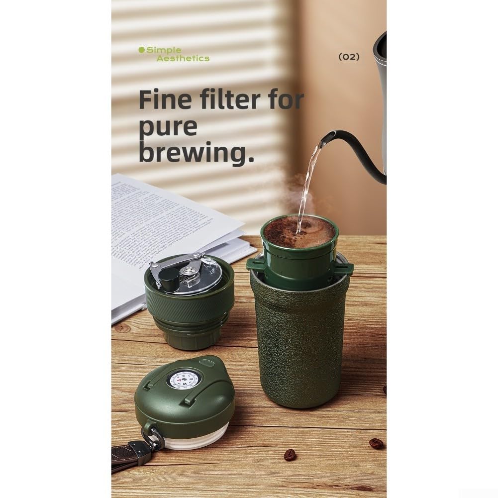 Molinillo de café manual de acero inoxidable con taza integrada para prensa de espresso, café por goteo, molinillo de mano portátil resistente al óxido para viajes, hogar, uso al aire libre