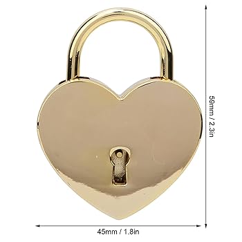 KooingTech Heart Lock and Key, 45x59x8mm Goldy Lock, Heart