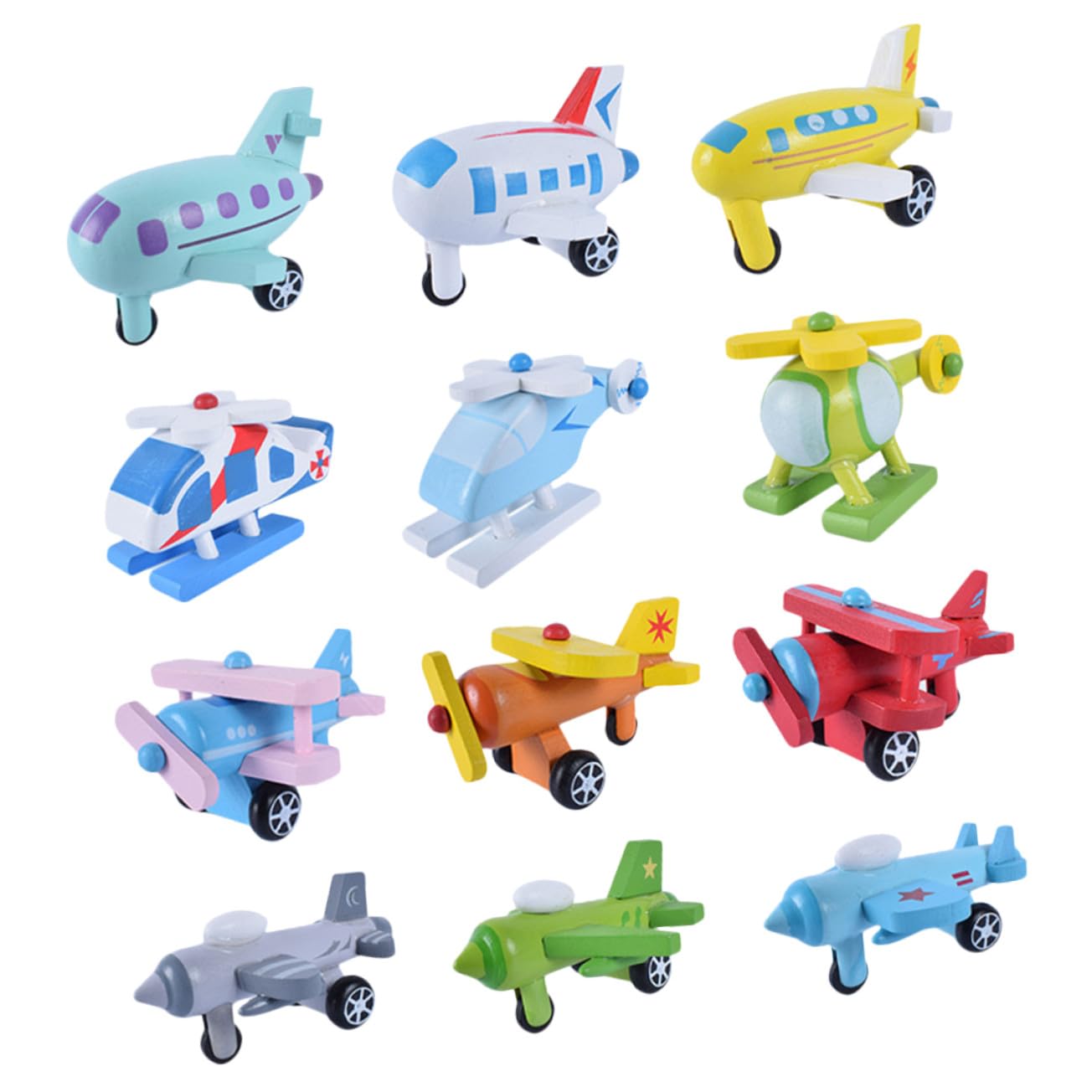 12 Piezas Mini Avión de Juguete de Madera para Niños y Bebés