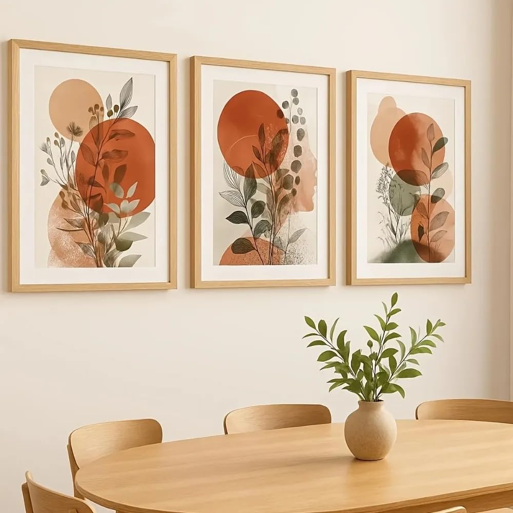 LTjiajuypd Canvas Prints Bohemian Style Plant Wall Art,With Tones Leaf Patterns Abstract Floral Home Decor(40x55cm-3Pcs)