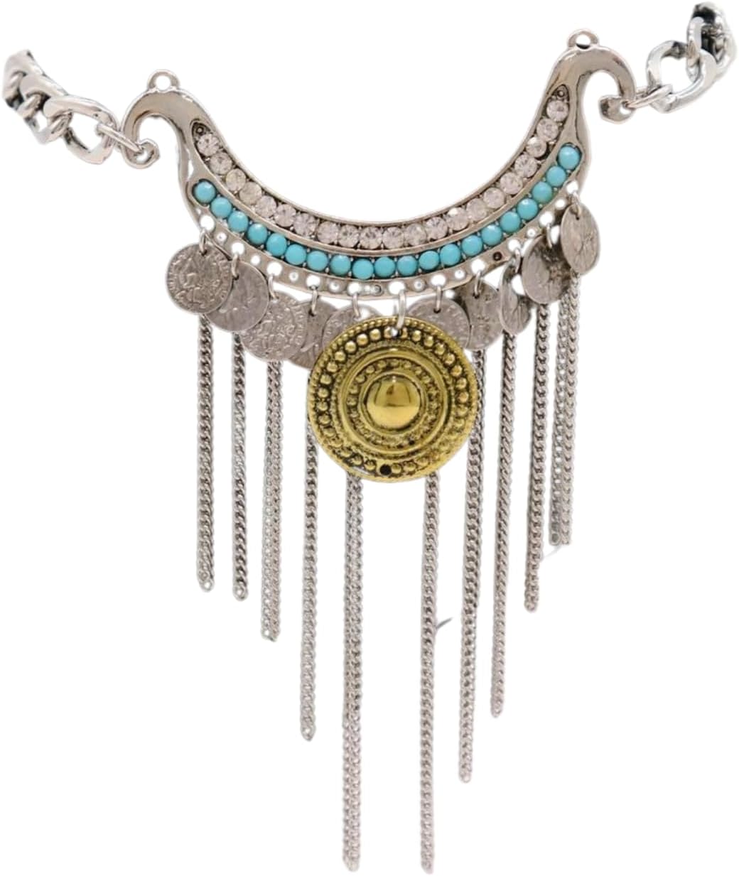 Women’s Boot Chain Anklets, 2 Pcs Silver Ethnic Fringe Charms Turquoise Beads & Antique Coin, Adjustable Size Western Cowgirl Shoe Bracelet, Boot Jewelry USA (BC23)