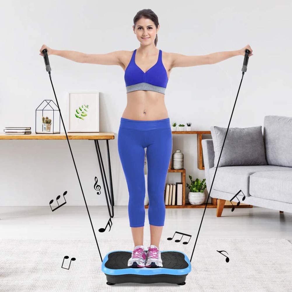 Trenażery wibracyjne Maszyna do ćwiczeń wibracyjnych Wibrujący domowy trener fitness Power Plate 99 poziomów intensywności z taśmami oporowymi na siłowni Schudnij, dopasuj się z domu (niebieski)