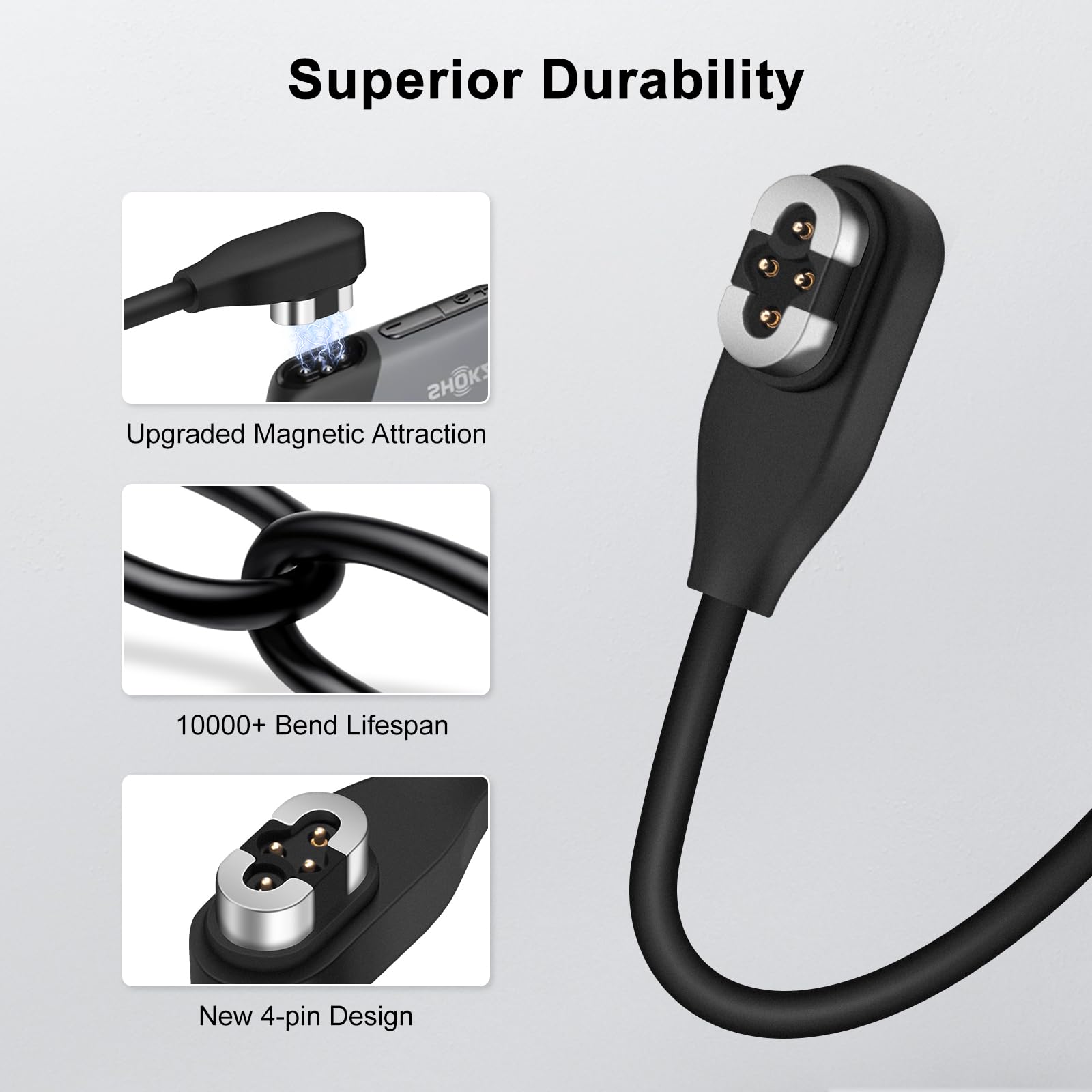 Kabel do ładowania do SHOKZ OpenSwim Pro S710 (2 sztuki), magnetyczny przewód ładowarki USB-A do słuchawek OpenSwim Pro z przewodnictwem kostnym, zamiennik ładowania, 1 m
