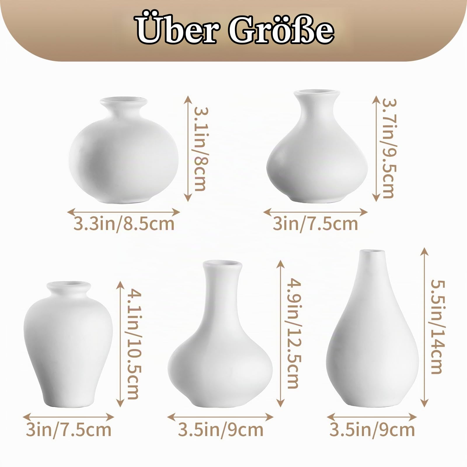 Sziqiqi Kleine Weiße Keramik vasen - Satz von 10 Mini Handgemachte Keramikvasen für Blumen Pampasgras Moderne Blumenvase Dekoration für Wohnzimmer Küche Büro Küche Tisch