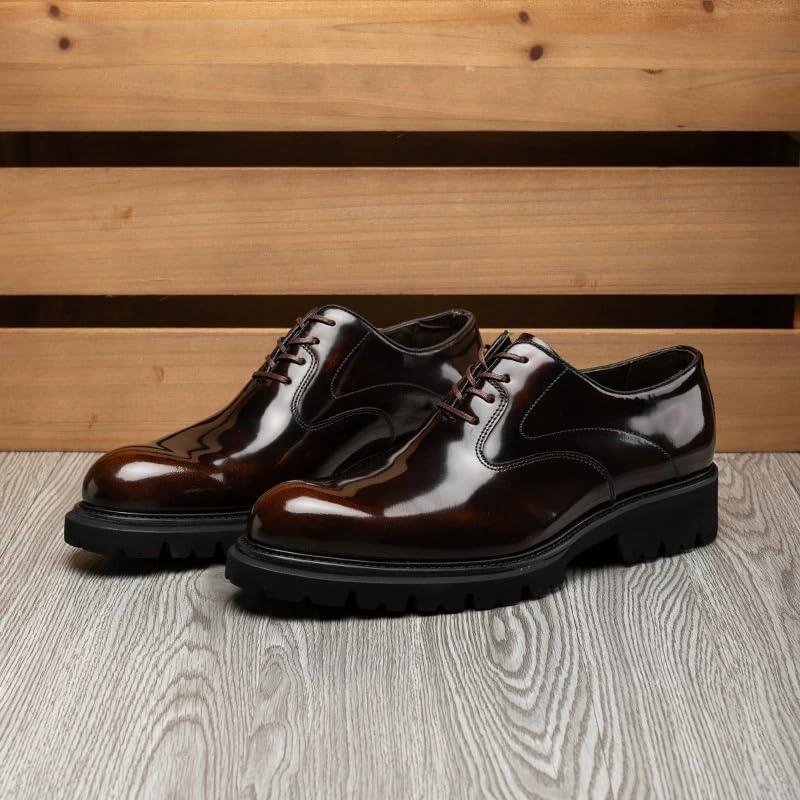Mens Oxford Leather Dress Shoes British Style Business Formal Lace-Up Shiny Pointed Toe Thick Sole Wedding Footwear2
