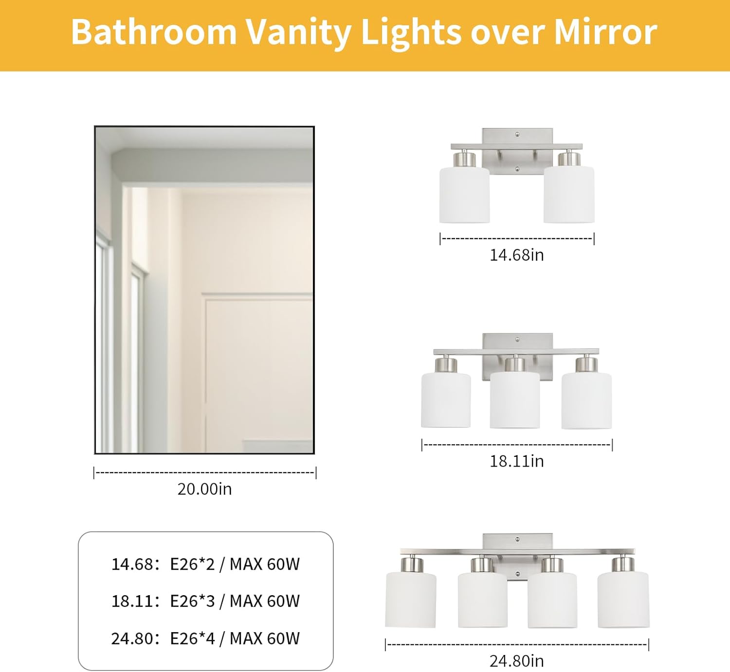 WILON Bathroom Vanity Lights, 2-Light Modern Vanity Light, Brushed Nickel Bathroom Lighting Fixture Over Mirror, Wall Sconce Light Over Kitchen Sink, Wall Lamps for Living Room Bedroom