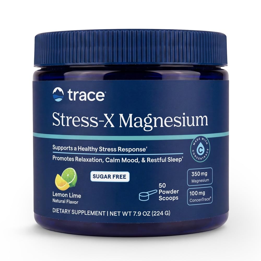 Trace Minerals Stress-X Magnesium Powder, 350mg, Lemon Lime, 7.9 oz Lemon Lime 7.9 Ounce (Pack of 1)